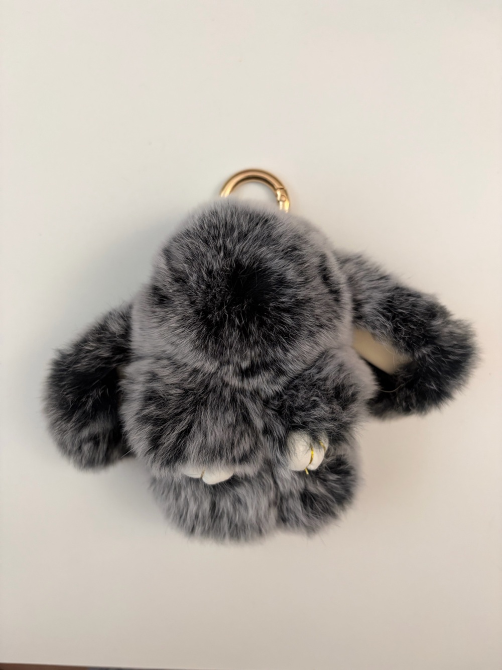Gray Faux Fur Bunny Keychain with Gold Ring